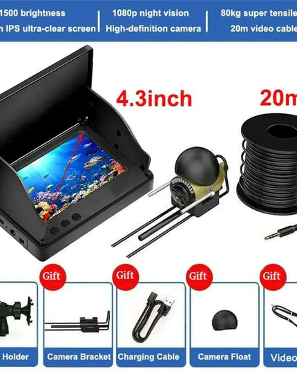 Professional 1080P Underwater Fishing Camera with 4.3" LCD, 220° Field of View, Night Vision, and Waterproof Design