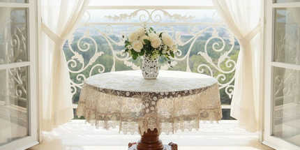 Embroidered Lace Round Tablecloth — Pastoral Rose Gold Table Linen