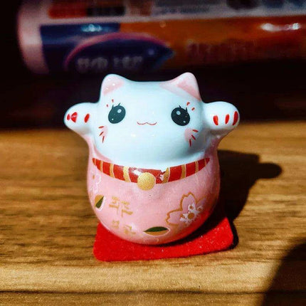 Charming Japanese Ceramic Lucky Cat Daruma Figurine for Home Decor and Gifting