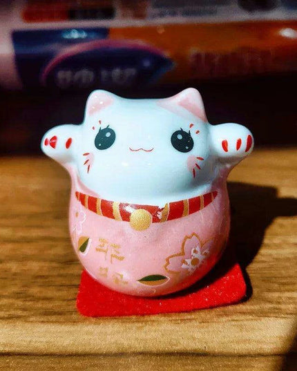 Charming Japanese Ceramic Lucky Cat Daruma Figurine for Home Decor and Gifting
