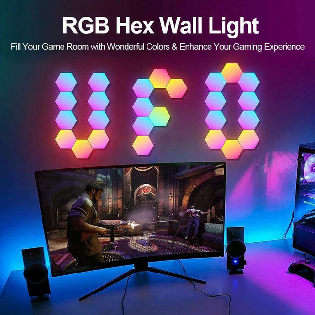 RGB Hexagonal Music Sync Wall Panels - Transform Your Space with Dynamic Lighting for Gaming and Relaxation