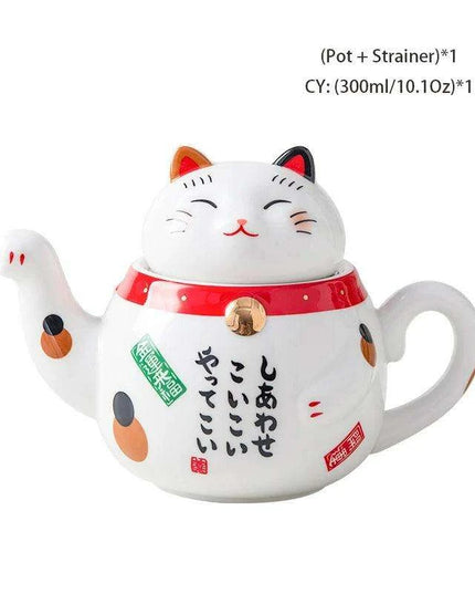 Charming Maneki Neko Porcelain Cat Tea Set with Plutus Teapot for Enchanting Tea Experiences