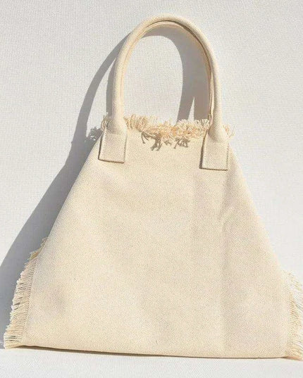 Personalized Trendy Fringed Canvas Tote with Stylish Ruffles