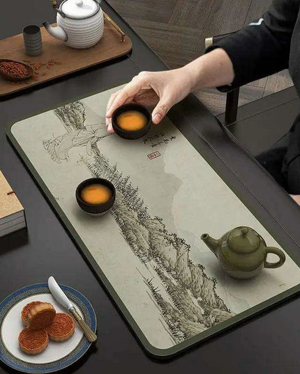 Tranquil Harmony Diatom Mud Tea Ceremony Mat - Elegant Absorbent Home Decor for Tea Aficionados