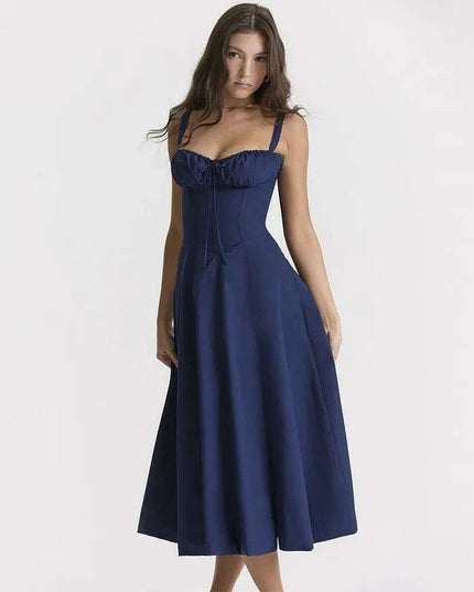 Elegant Black Midi Dress for Women - Lace-Up Spaghetti Strap Summer Party Dress 2023