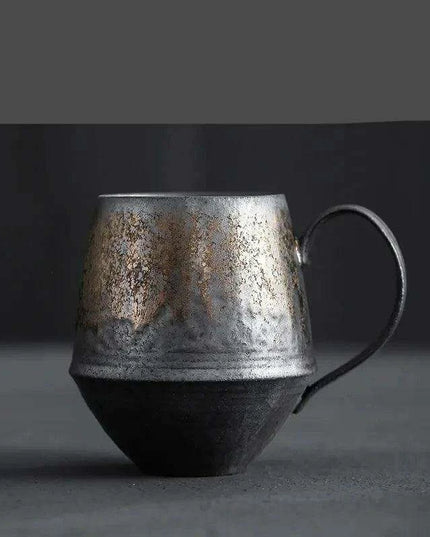 Nordic Charm Ceramic Coffee Mug with Hanging Ear and Gilt Couple Design