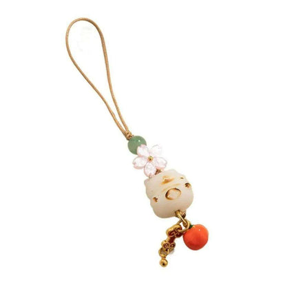 Bodhi Root Fortune Cat Paw Keychain - Traditional Chinese Lucky Amulet