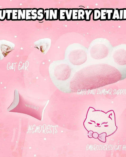 Adorable Pink Gaming Chair with Cat Ear Design and Adjustable Lumbar Support for Female Gamers
