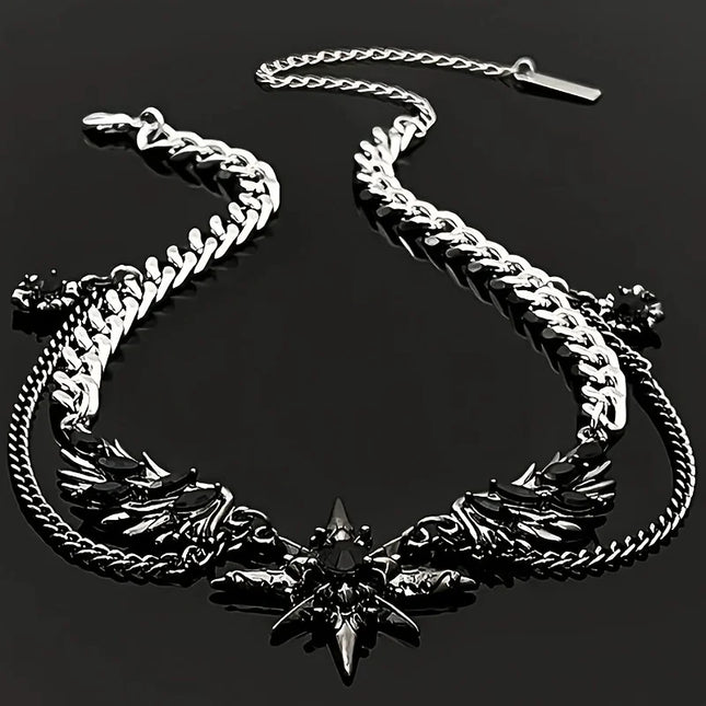 Stainless Steel Wing Necklace with Synthetic Zircon