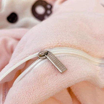 Charming Velvet Panda Bedding Set with Applique Details - Cozy Duvet Cover, Flat Sheet & Pillowcases for Various Bed Sizes