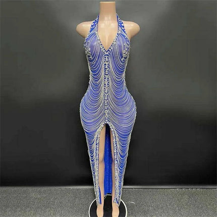 Radiant Night Halter Evening Dress with Sparkling Diamond Details