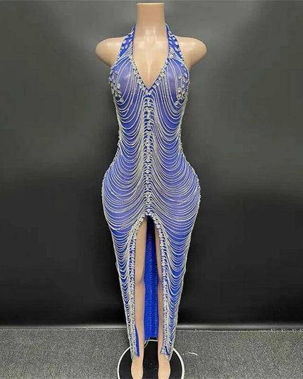 Radiant Night Halter Evening Dress with Sparkling Diamond Details