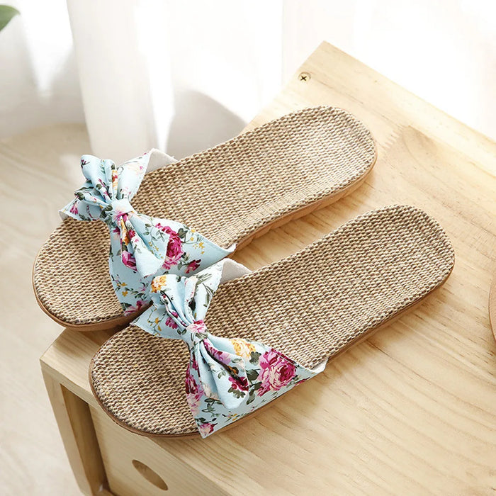 Bohemia Thread Pattern Linen Flip Flops: Fashionable Slip-On Sandals for Ladies