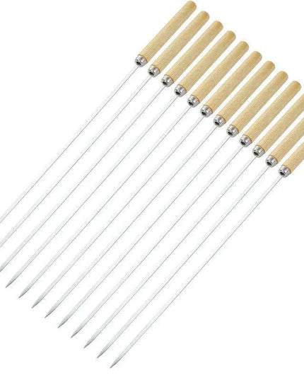 Stainless Steel BBQ Skewers with Ergonomic Wooden Handles for Perfect Grilling