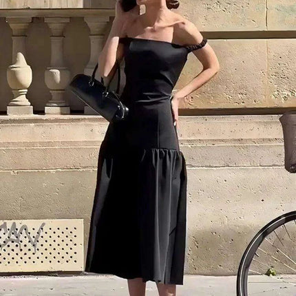 Elegant Ankle-Length Sleeveless Dress with Alluring Slash Neck - Perfect for Autumn Parties and Events