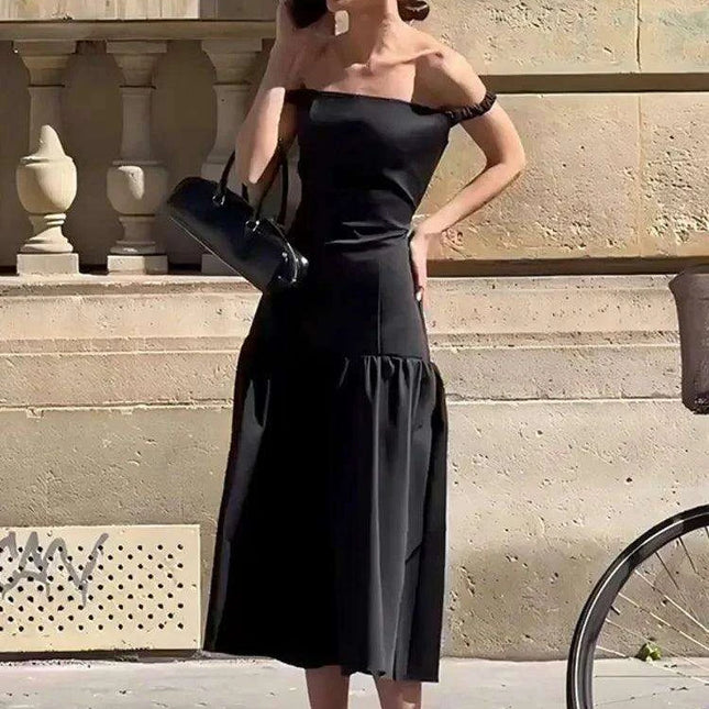 Elegant Ankle-Length Sleeveless Dress with Alluring Slash Neck - Perfect for Autumn Parties and Events