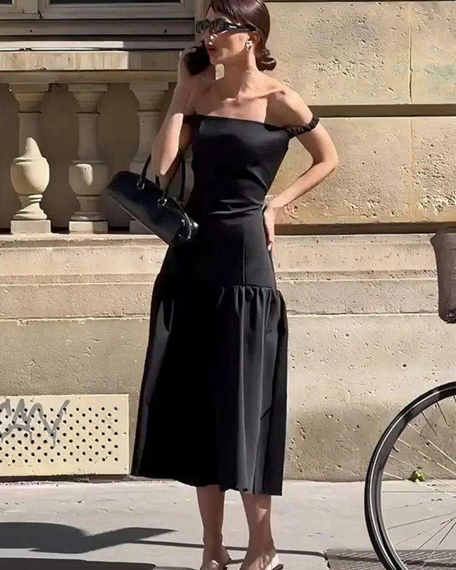 Elegant Ankle-Length Sleeveless Dress with Alluring Slash Neck - Perfect for Autumn Parties and Events