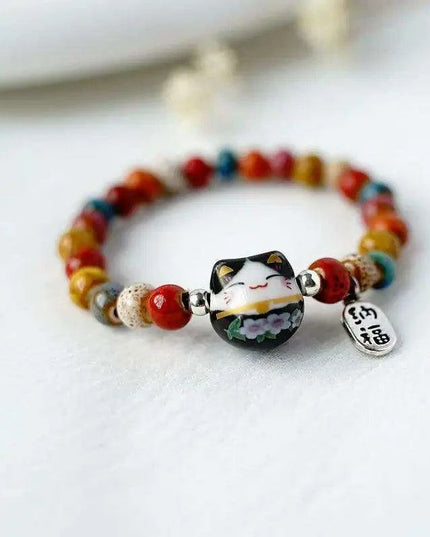 Lucky Cat Beaded Bracelet - Adjustable Harajuku Fashion Statement for Trendy Girls