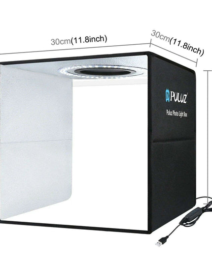 30CM PULUZ Adjustable LED Light Box Photography Kit with Six Color Backdrops - Portable Softbox for Product and Portrait Shots