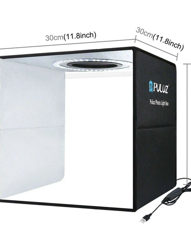 30CM PULUZ Adjustable LED Light Box Photography Kit with Six Color Backdrops - Portable Softbox for Product and Portrait Shots
