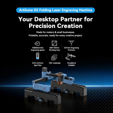D2 Engraver - 200x150mm, Multi-Platform, Foldable for Wood & Leather