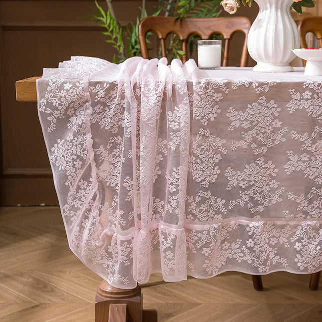 French Embroidered Lace Tablecloth – Floral Hollow Design