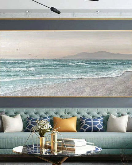 Coastal Calm: Hand-Painted Abstract Ocean Beach Oil Canvas Art
