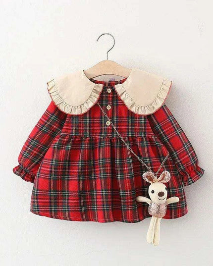 Festive Plaid Christmas Dress for Girls 9 Months to 3 Years with Cute Rabbit Accents