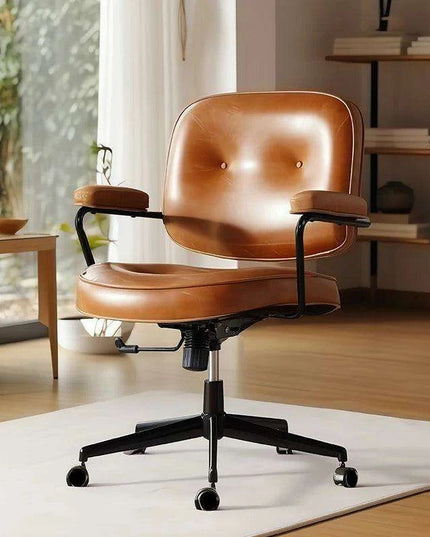 Elegant White Leather Rolling Desk Chair with Swivel Motion