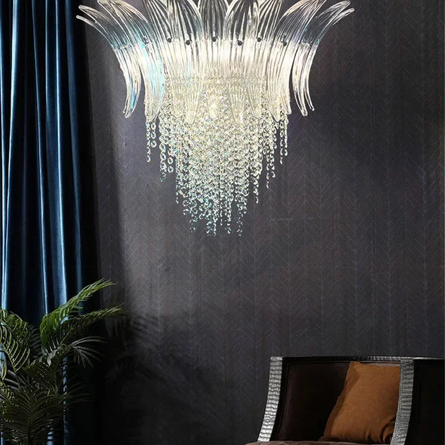 Crystelux Minimalist Petal Glass Pendant Lamp with Crystal Fringe