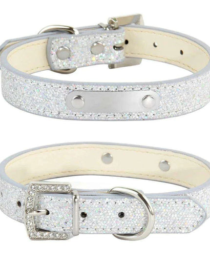 Glamorous Personalized Engraved Leather Dog Collar with Sparkling Accents