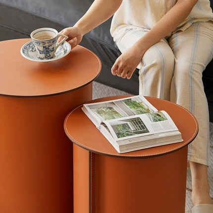 Treasure Home Italian Saddle Leather Round Coffee Table - Luxury Desig