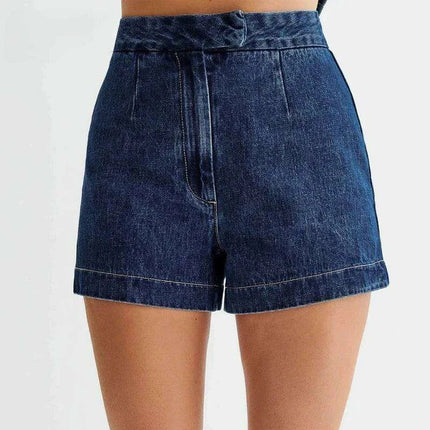 Women's Denim Two-Piece Set - Sleeveless O-Neck Top with High-Waist Shorts - Summer Office & Vacation Outfit 2024