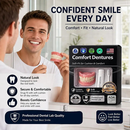 Upper & Lower Silicone Denture Set with Cleaning Kit