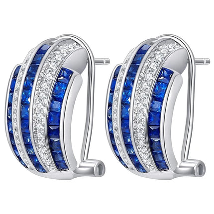 Blue & White Cubic Zirconia Hoop Earrings — Brass Setting, 5.1g