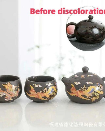 Magical Color-Changing Purple Clay Teapot and Cup Set for Kung Fu Tea Ceremonies