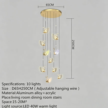 Nordic Creative Acrylic Swan LED Hanging Chandelier Study Bedroom Livi