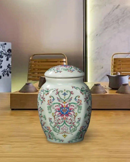 Hand-Painted Porcelain Floral Vase Jar - Stylish Tea Storage and Home Decor Piece