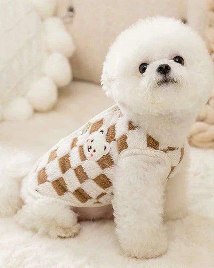 Cozy Plush Sweet Bear Print Winter Sweater for Small Dogs & Puppies with Secure Buckle Closure