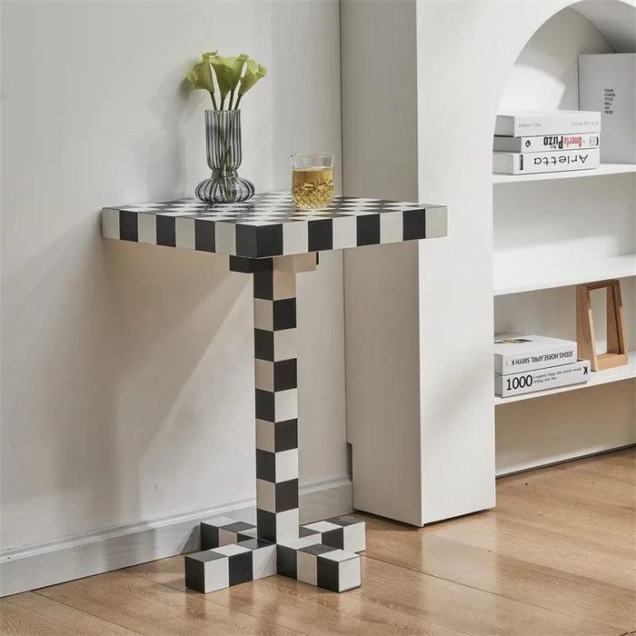 Chic Scandinavian Checkerboard Accent Table - Stylish Addition for Any Room
