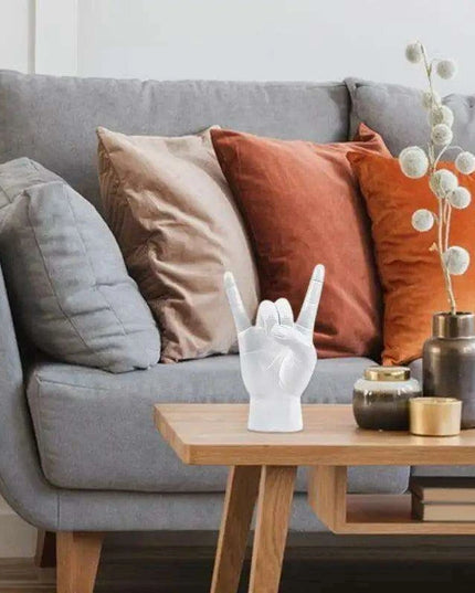 Rock and Roll Hand Gesture Sculpture for Dynamic Home Decoration