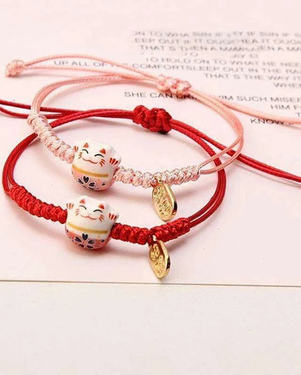 Charming Red Cord Lucky Cat Bracelet - A Thoughtful Gift for Women and Girls
