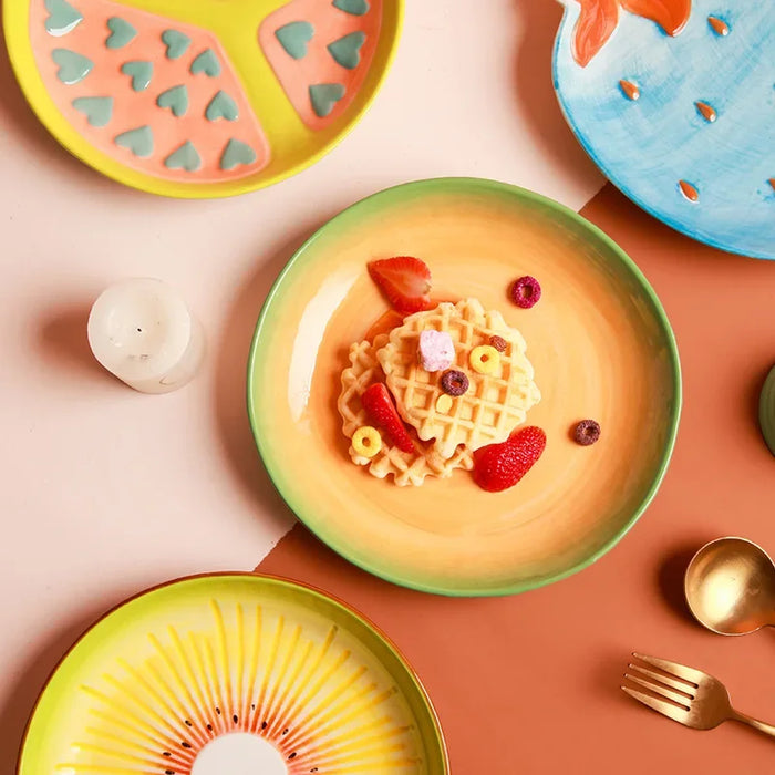 Playful Ceramic Fruit Plate Set with Charming Cartoon Designs