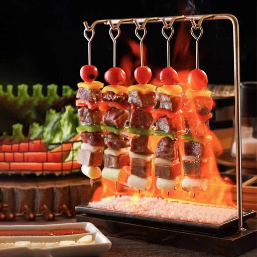 Restaurant Style Stainless Steel Skewers and Plates Set with Wooden Block - Fast Shipping from Factory!