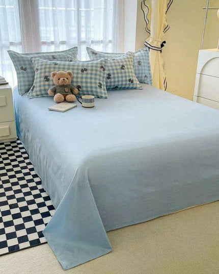 Korean Style Blue Plaid Duvet Cover Set for Kids