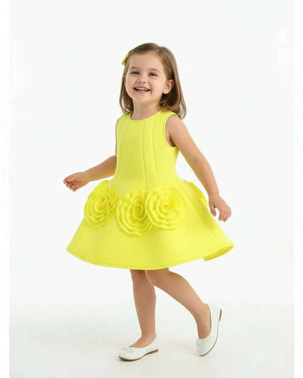 Sunny Yellow Floral Children's One-Piece Dress - Ideal for Weddings and Celebrations
