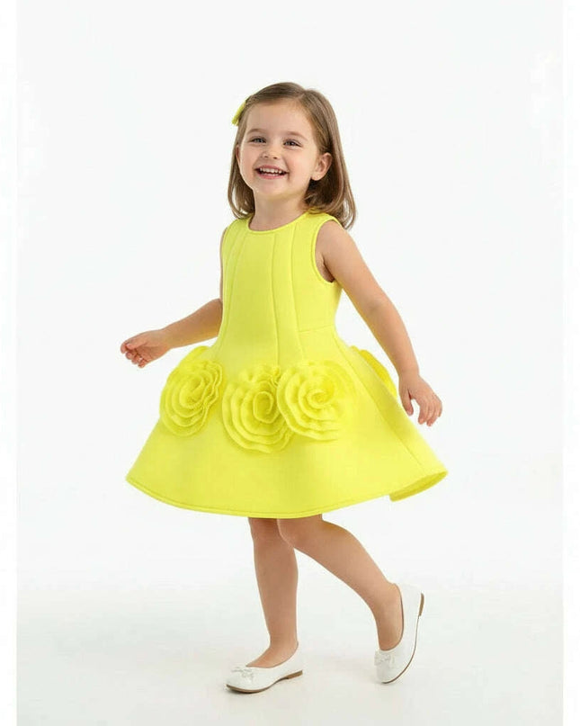 Sunny Yellow Floral Children's One-Piece Dress - Ideal for Weddings and Celebrations