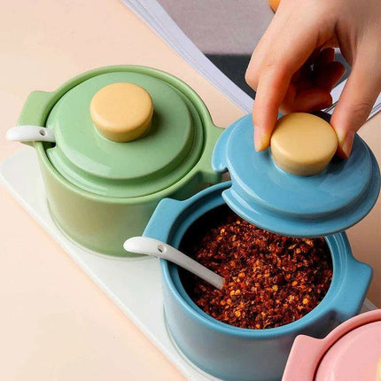Sophisticated Ceramic Spice Organizer Set - Stew Cup, Oil Dispenser, and Sauce Holder