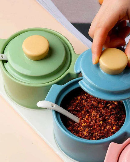 Sophisticated Ceramic Spice Organizer Set - Stew Cup, Oil Dispenser, and Sauce Holder