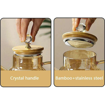 Elegant Borosilicate Glass Teapot with Bamboo Lid - Sleek Cold Water Kettle for Aromatic Teas